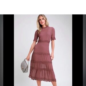 Lulu's Dusty Rose Lace Midi Dress